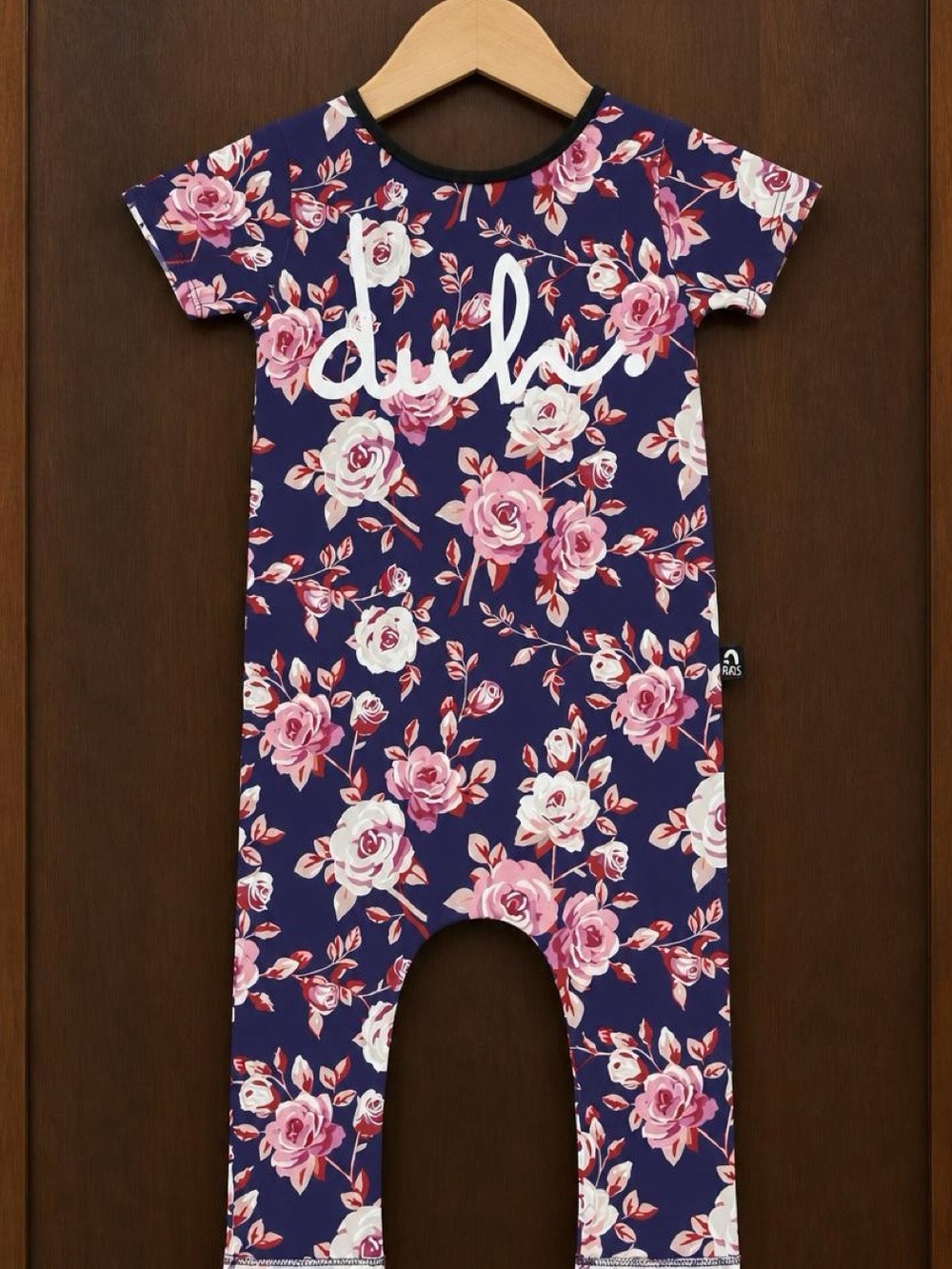 RAGS 2T Duh Floral Romper Navy Pink Roses Short Sleeve Boutique USA Made